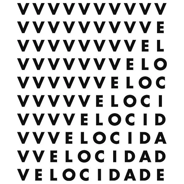 Poema visual Velocidade, com letras que aparecem aos poucos até formar a palavra completa