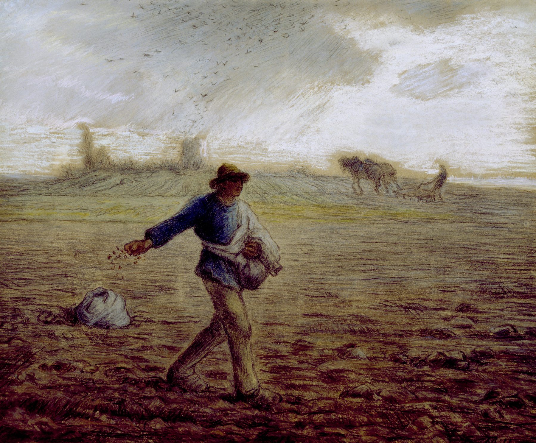 Pintura "The Sower", de Millet. Ilustrando o poema Alguém na Estrada, de Auta de Souza.
