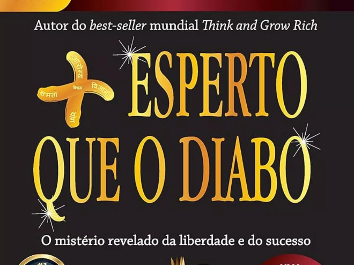Capa do livro "Mais Esperto que o Diabo" de Napoleon Hill, com fundo preto e detalhes dourados, abordando o mistério da liberdade e do sucesso.