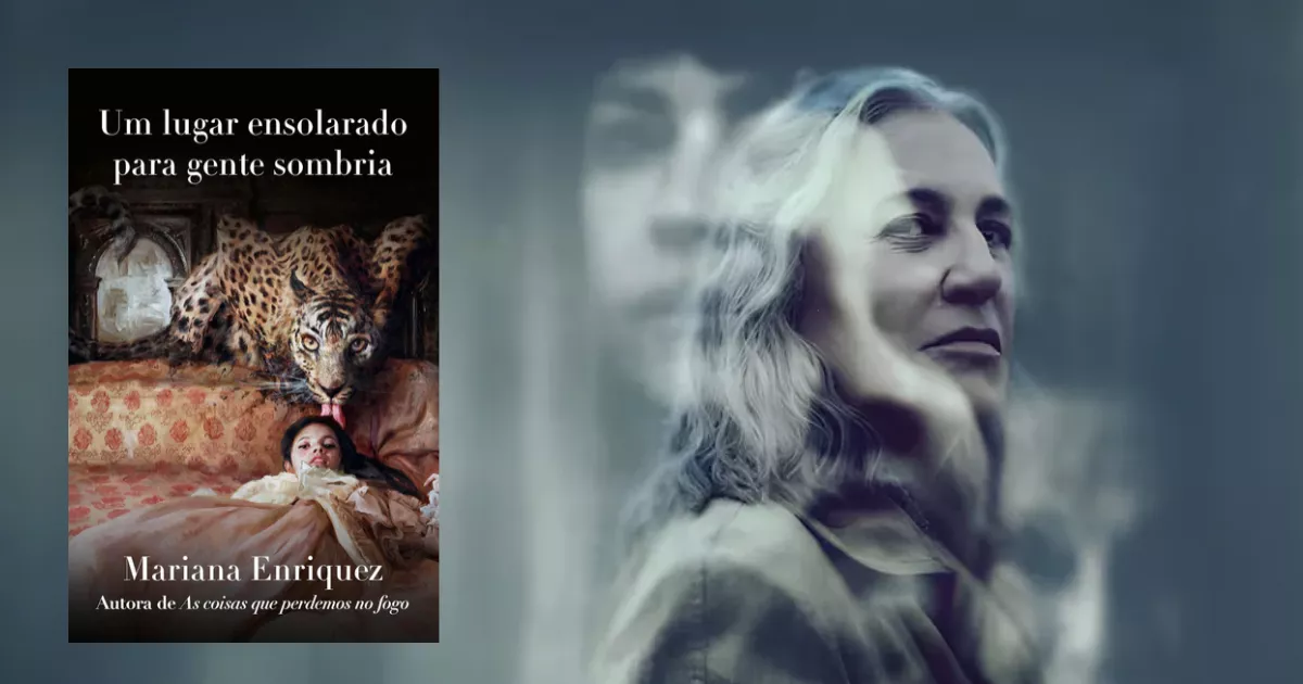 Montagem com a capa do livro Um lugar ensolarado para gente sombria, de Mariana Enriquez, à esquerda, e uma imagem promocional da série Meus Mortos Tristes à direita.