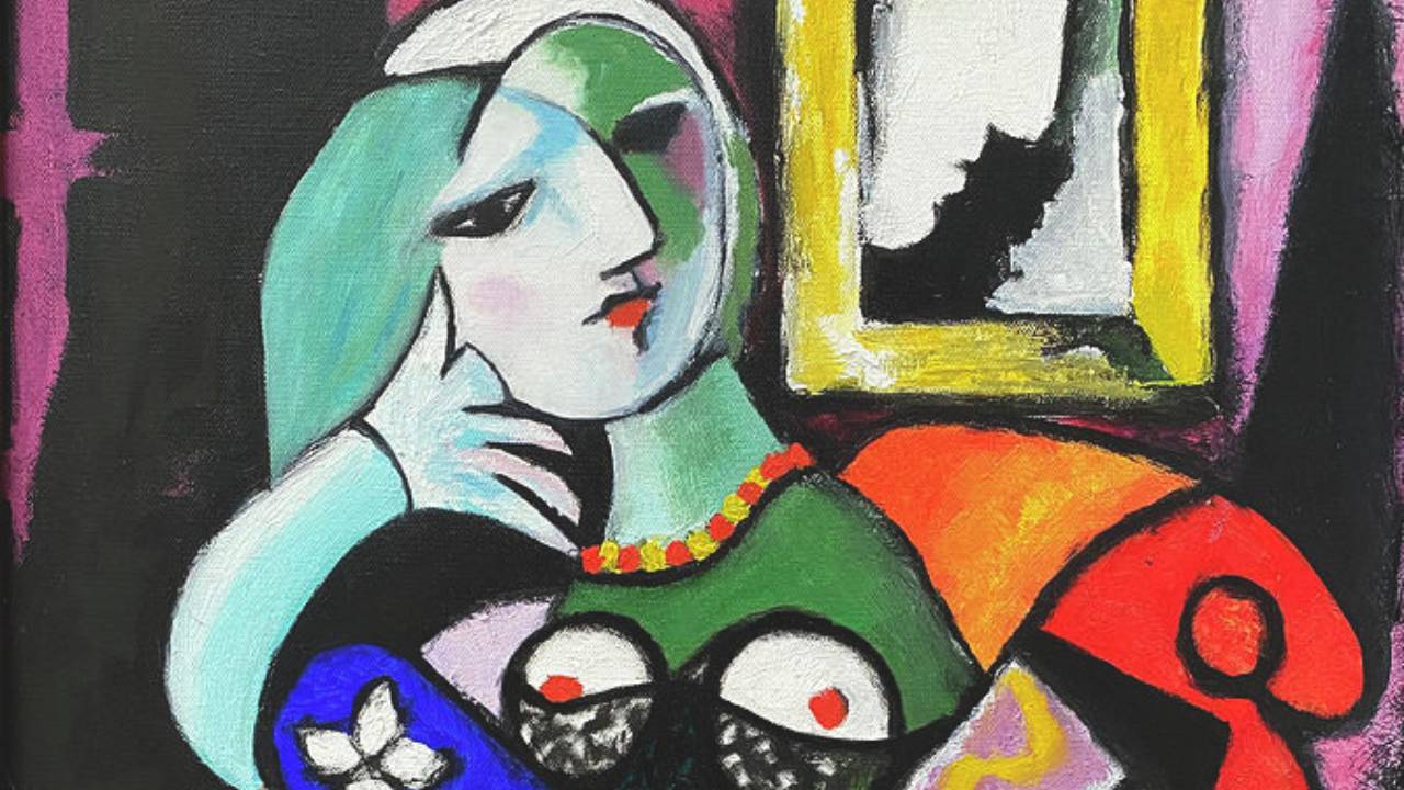 Em que pensas, de Castro Alves. Pintura: "Mulher com um Livro"(1932), de Pablo Picasso.