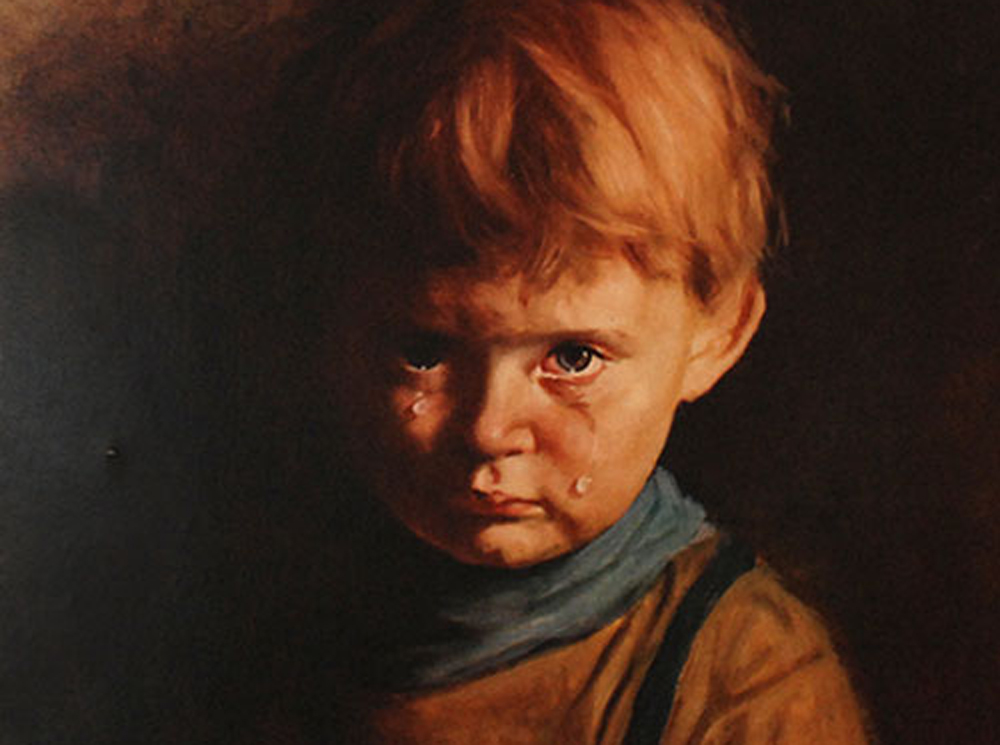 Pintura "O Menino chorando", de Giovanni Bragolin. Ilustrando o poema "Epitáfio", de Castro Alves.