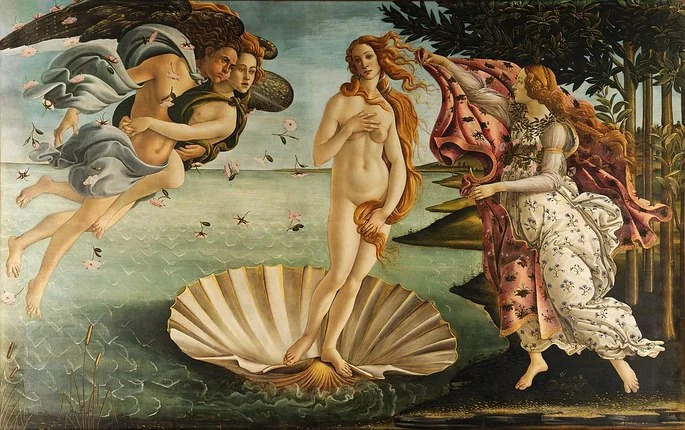 Pintura "O Nascimento de Vênus", de Sandro Botticelli, ilustrando o poema "Exortação", de Castro Alves.