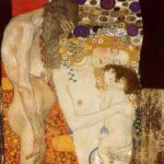 Pintura "As três idades da mulher", de Gustav Klimt. Ilustrando o poema "Fé, esperança e caridade", de Castro Alves.