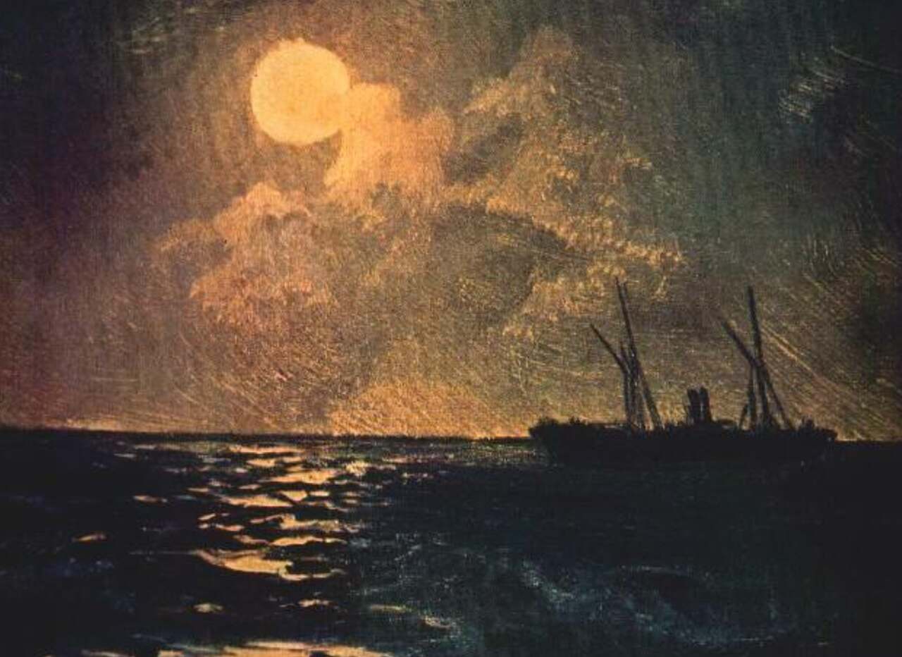 "A Lua Cheia" (1889) do pintor russo Ivan Aivazovsky. Ilustrando o poema "Fragmento", de Castro Alves.