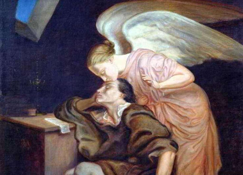 Pintura "O Beijo da Musa", de Paul Cézanne. Ilustrando o poema "Horas de Martírio", de Castro Alves.