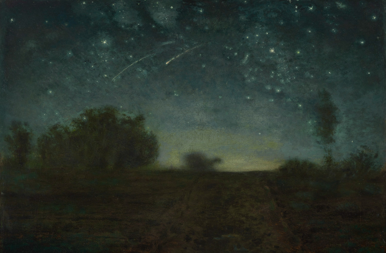 Pintura "Starry Night", de Jean François Millet. Ilustrando o poema "Horas de Saudade", de Castro Alves.