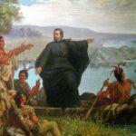 Pintura "Père Marquette and the Indians", de Wilhelm Lamprecht. Ilustrando o poema "Jesuítas", de Castro Alves.