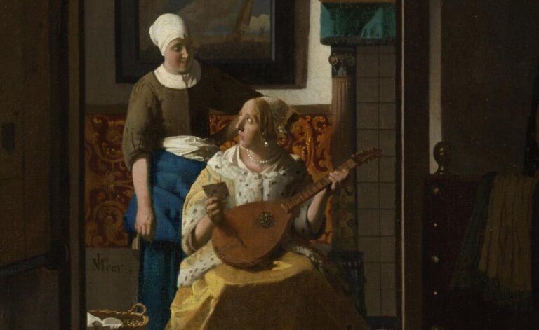 Pintura "A Carta de Amor", de Johannes Vermeer. Ilustrando o poema "Meu Segredo", de Castro Alves.