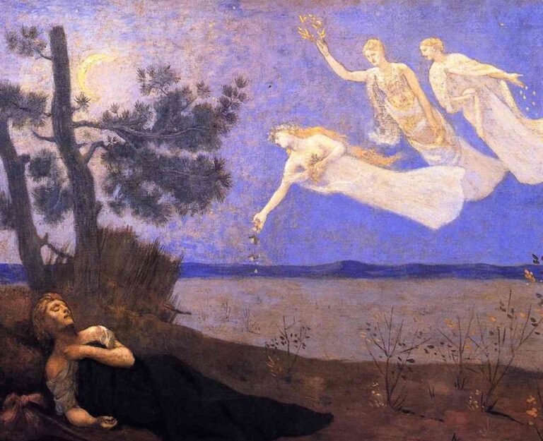Pintura "O Sonho" (1890), de Pierre Puvis de Chavannes. Ilustrando o poema "Hino ao Sono", de Castro Alves.