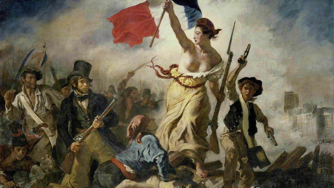 Poema "A Liberdade Guiando o Povo", de Eugene Delacroix. Ilustrando o poema "No Meeting du Comitê du Pain", de Castro Alves.