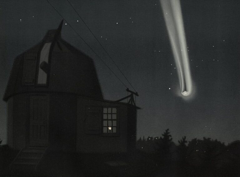 Pintura "O Grande Cometa de 1882", de Étienne Léopold Trouvelot. Ilustrando o poema "Numa Pagina de Álbum", de Castro Alves.