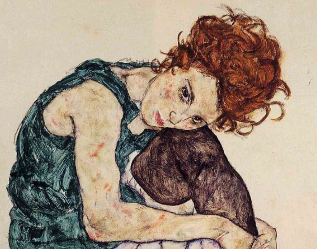 Pintura "Mulher Sentada" ,de Egon Schiele. Ilustrando o poema "O 'Adeus' de Thereza", de Castro Alves.