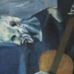 Pintura "O O Velho Guitarrista", de Pablo Picasso. Ilustrando o poema "O Fantasma e a Canção", de Castro Alves.