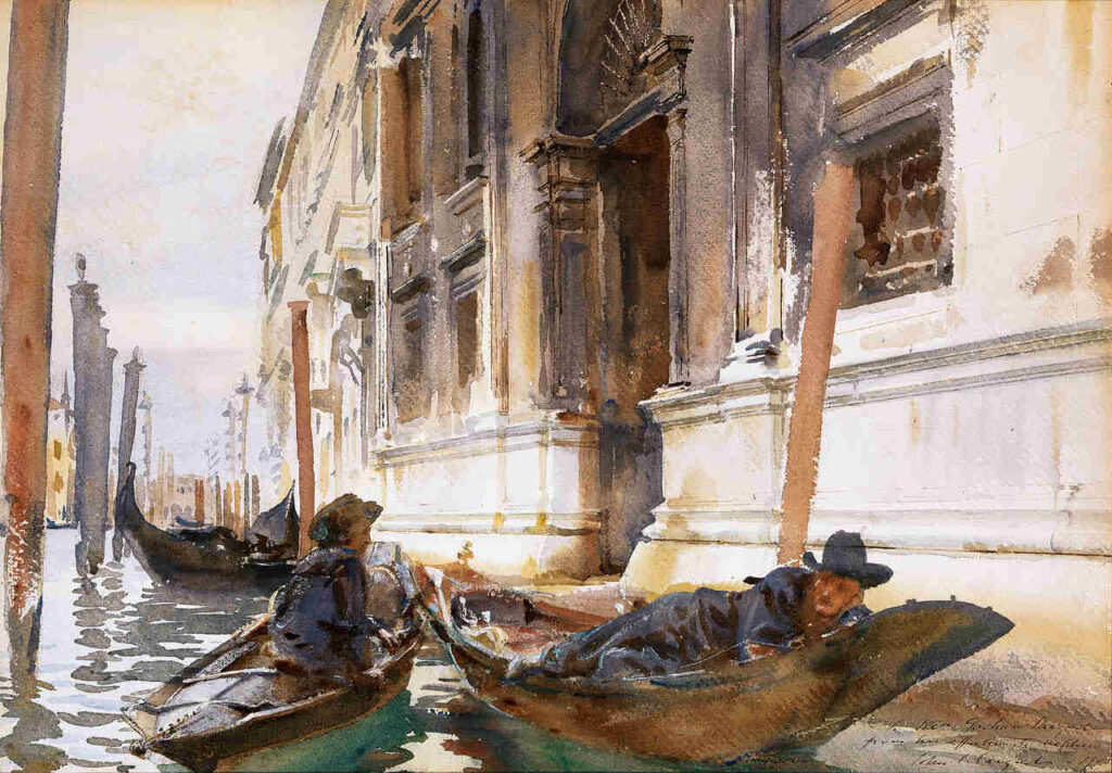 Pintura "Gondoliers’ Siesta", de John Singer Sargent. Ilustrando o poema "O Gondoleiro do Amor", de Castro Alves.
