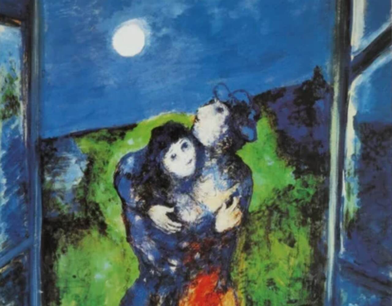 Pintura "Lovers in the Moonlight", de Marc Chagall. Ilustrando o poema "Noite de Amor", de Castro Alves.