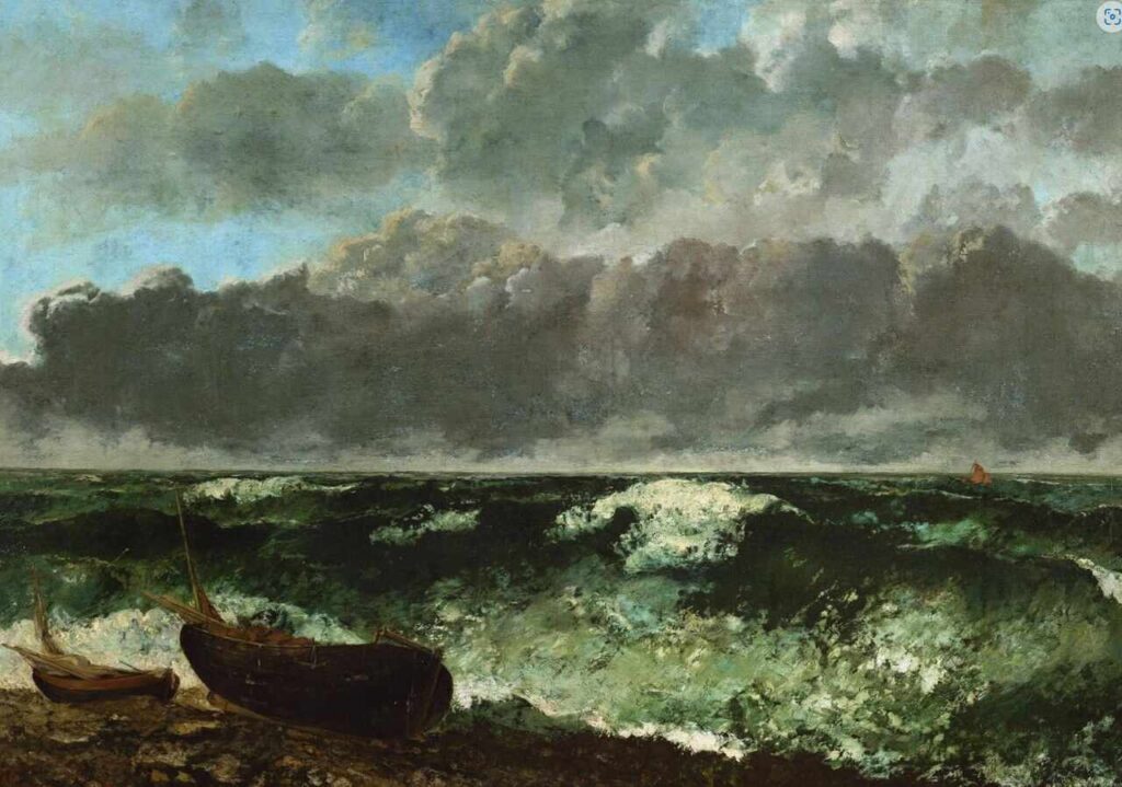 Pintura "A Onda", de Gustave Courbet. Ilustrando o poema "Pelas Sombras", de Castro Alves.