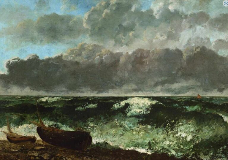 Pintura "A Onda", de Gustave Courbet. Ilustrando o poema "Pelas Sombras", de Castro Alves.