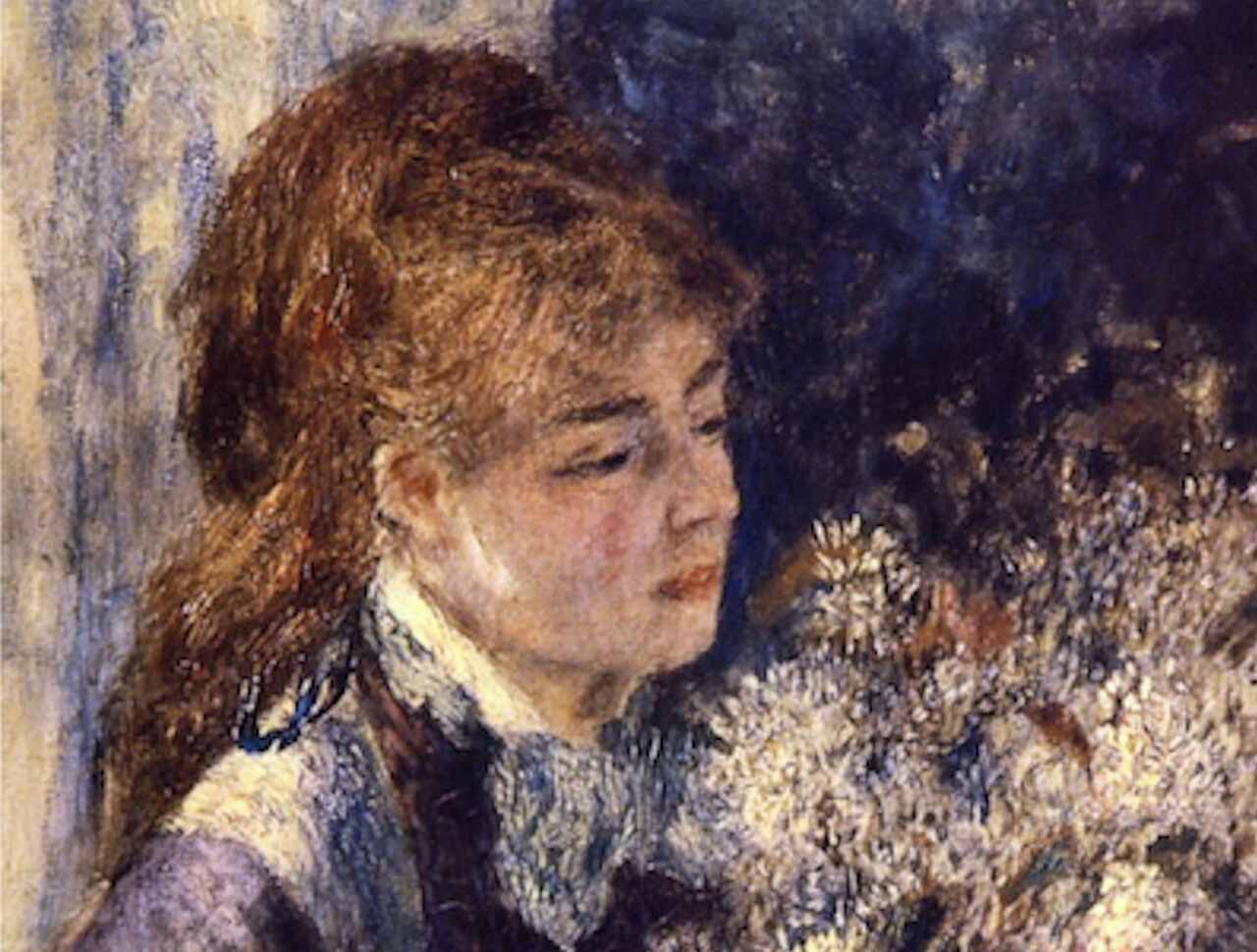Pintura "Woman with Lilacs", de Auguste Renoir. Ilustrando o poema "Os Perfumes", de Castro Alves.