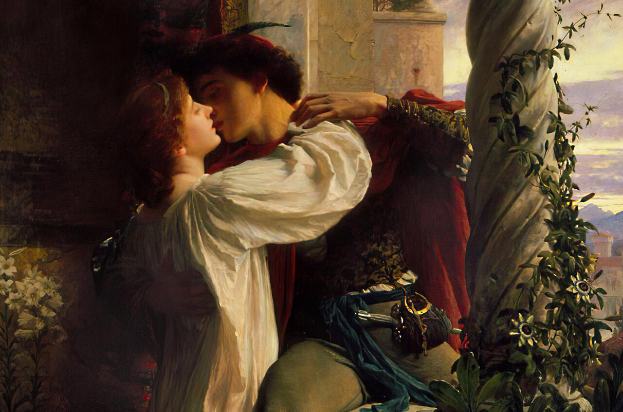 Pintura "Romeu e Julieta", de Frank Dicksee. Ilustrando o poema "Os Três Amores", de Castro Alves.