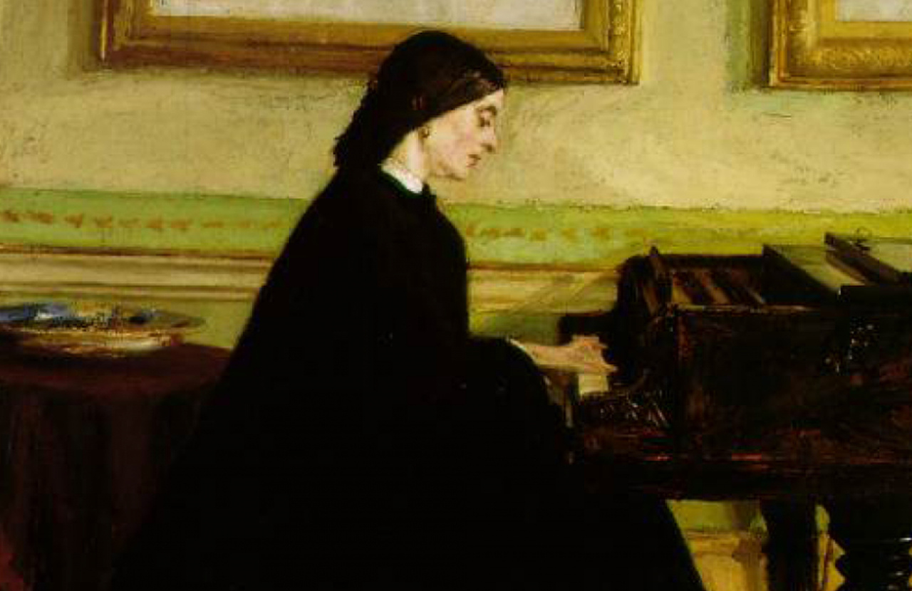 Pintura "Piano Practice", de James McNeill Whistler. Ilustrando o poema "Pensamento de Amor", de Castro Alves.