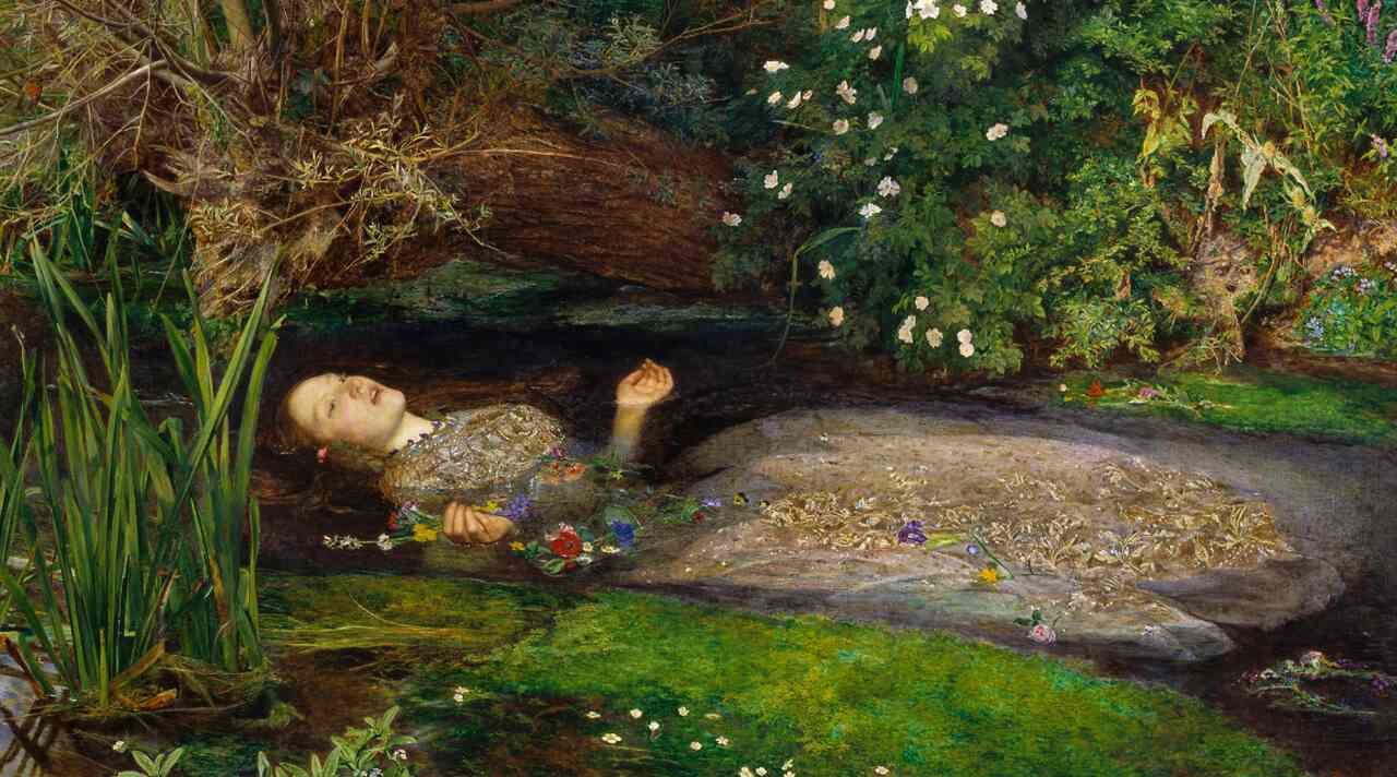 Pintura "Ophelia", de John Everett Millais. Ilustrando o poema A Morte de Helena, de Auta de Souza