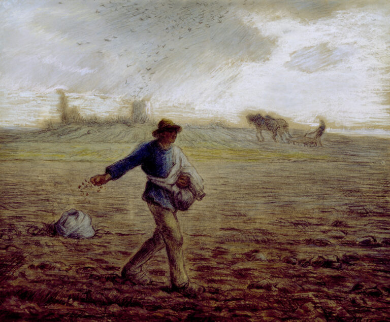 Pintura "The Sower", de Millet. Ilustrando o poema Alguém na Estrada, de Auta de Souza.