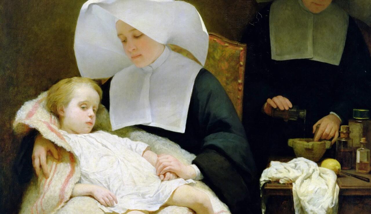 The Sisters of Mercy (1859), de Henriette Browne. Ilustrando o poema Angelina, de Auta de Souza.