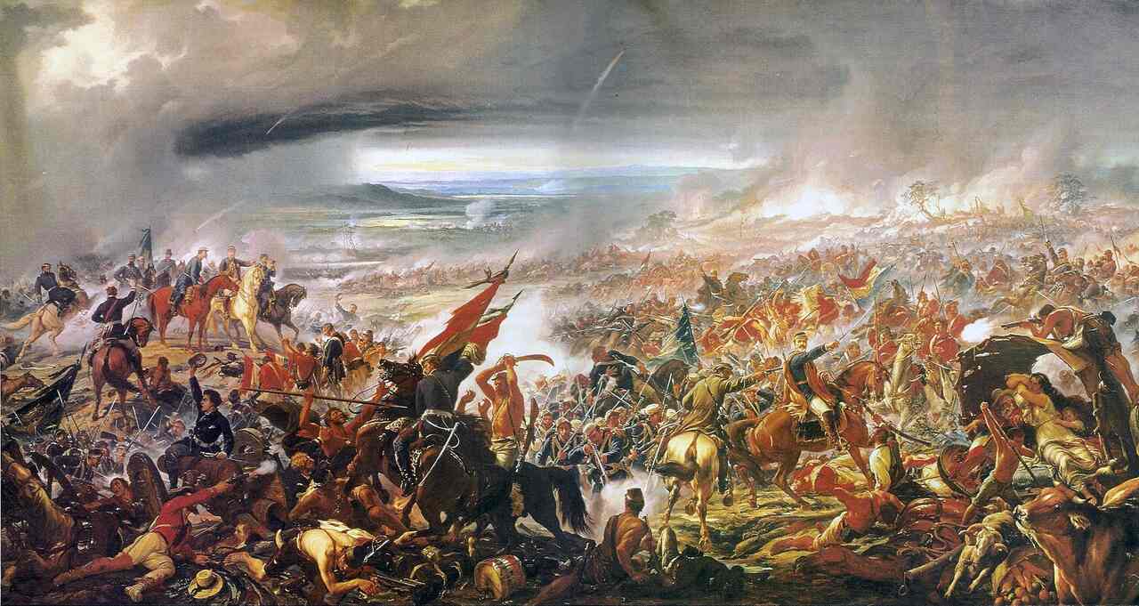 Pintura "Batalha do Avaí", de Pedro Américo. Ilustrando o poema "Pesadelo de Humaitá", de Castro Alves.
