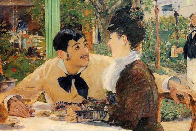 Pintura Chez Le Père Lathuille, de Édouard Manet. Ilustrando o poema "Sonho de Bohemia", de Castro Alves.