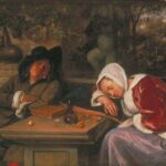 Pintura The Sleeping Couple, de Jan Steen. Ilustrando o poema Uma Pagina de Escola Realista, de Castro Alves.