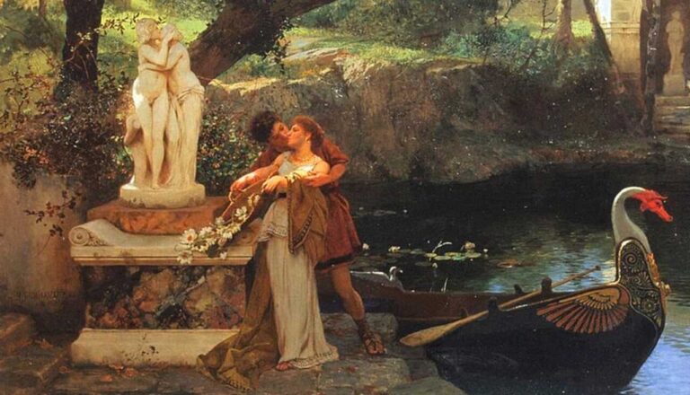 Pintura FOLLOWING THE EXAMPLE OF THE GODS, DE HENRYK SIEMIRADZKI. Ilustrando o poema Versos para Música, de Castro Alves