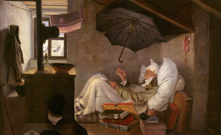 O Pobre Poeta, de Carl Spitzweg. Ilustrando o poema "Poesia e Mendicidade", de Castro Alves.