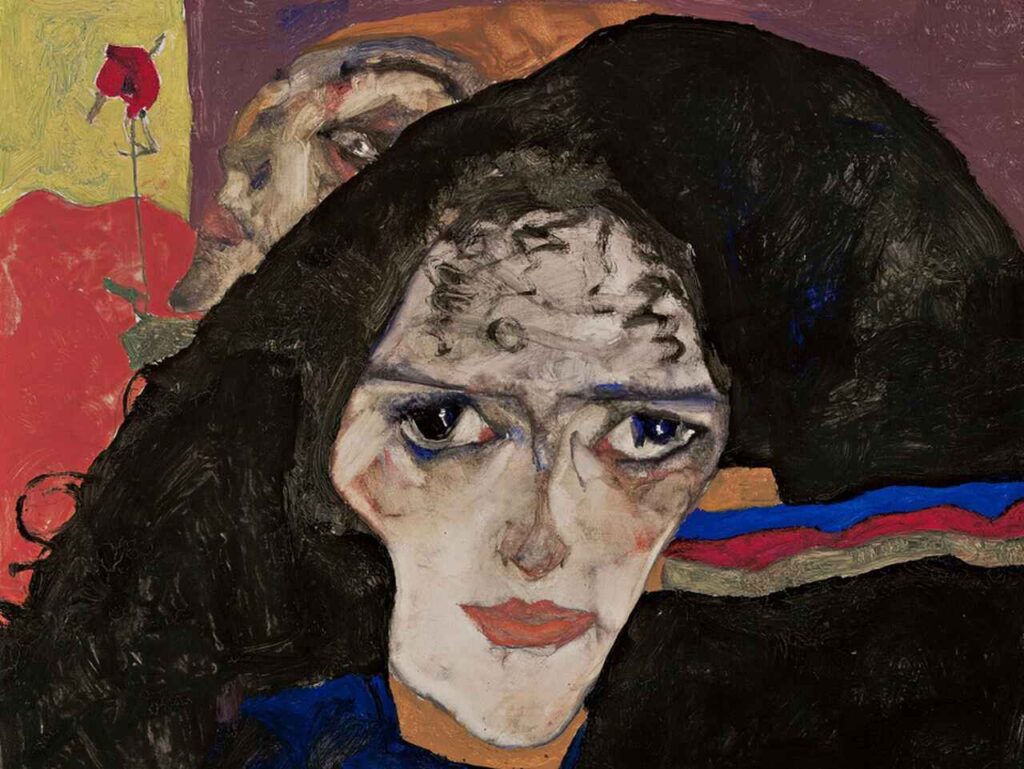 Pintura "Mourning Woman", de Egon Schiele. Ilustrando o poema Agonia do Coração, de Auta de Souza