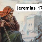 O profeta Jeremias sentado com um seu cajado, com Jerusalém ao fundo
