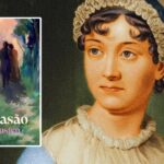 Uma pintura de Jane Austen, com o livro Persuasão, edição da Editora Atofágica, à esquerda