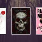 Fundo mostrando uma floresta sombria, com a capa de três dos cinco livros mais vendidos de suspense na Amazon