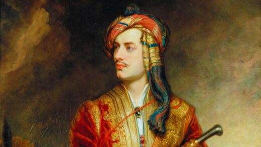 Pintura retratando Lord George Byron, com roupas aristocráticas