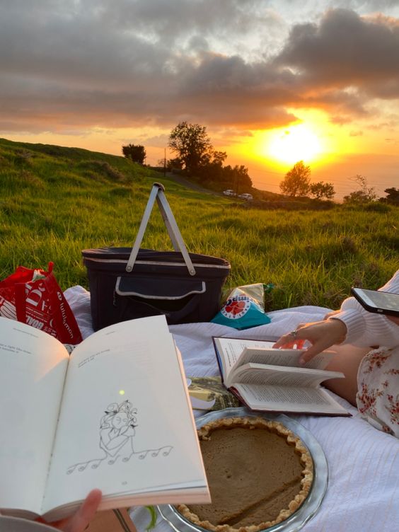 Picnic adulto ao por do sol