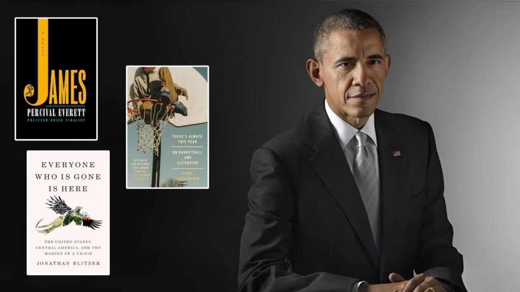 Barack Obama à direita, com alguns dos livros da lista à esquerda
