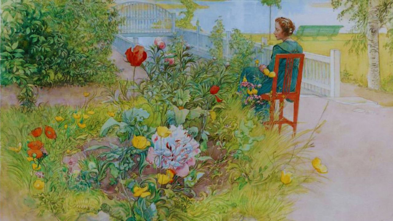 Pintura de Carl Larsson. Ilustrando o poema Leilão de Jardim, de Cecília Meireles