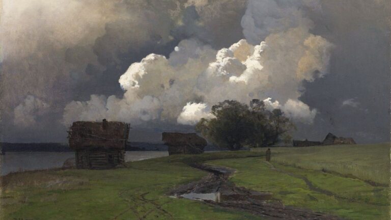 Pintura Before the Storm, de Isaac Levitan. Ilustrando o poema "Sentimento do Mundo", de Carlos Drummond de Andrade