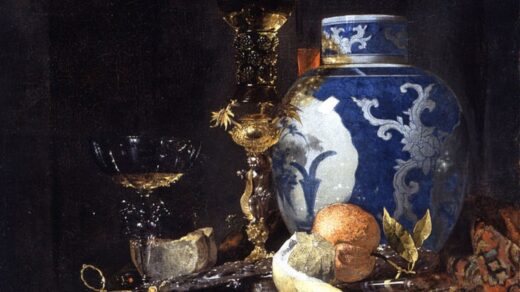 Pintura "Natureza-morta com vaso de porcelana chinesa" (1662), de Willem Kalf. Ilustrando o poema Vaso Chinês, de Alberto de Oliveira