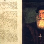 A carta de Pero Vaz de Caminha à esquerda; à direita, um retrato dele