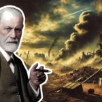 Freud em um fundo ilustrando a destruição da guerra