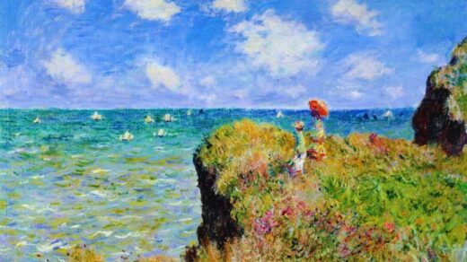 Pintura "the promenade on the cliff", de Monet.