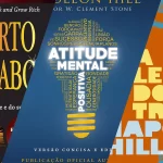 Montagem com capas dos principais livros de Napoleon Hill, incluindo "Mais Esperto que o Diabo", "Atitude Mental Positiva" e "A Lei do Triunfo".