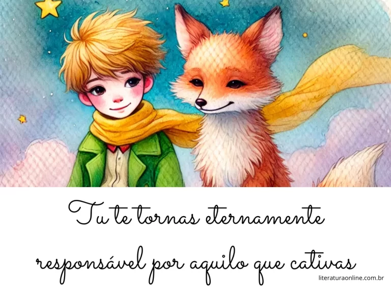 Ilustração do Pequeno Príncipe e da raposa, simbolizando a construção de laços e a responsabilidade emocional de cuidar dos vínculos criados.